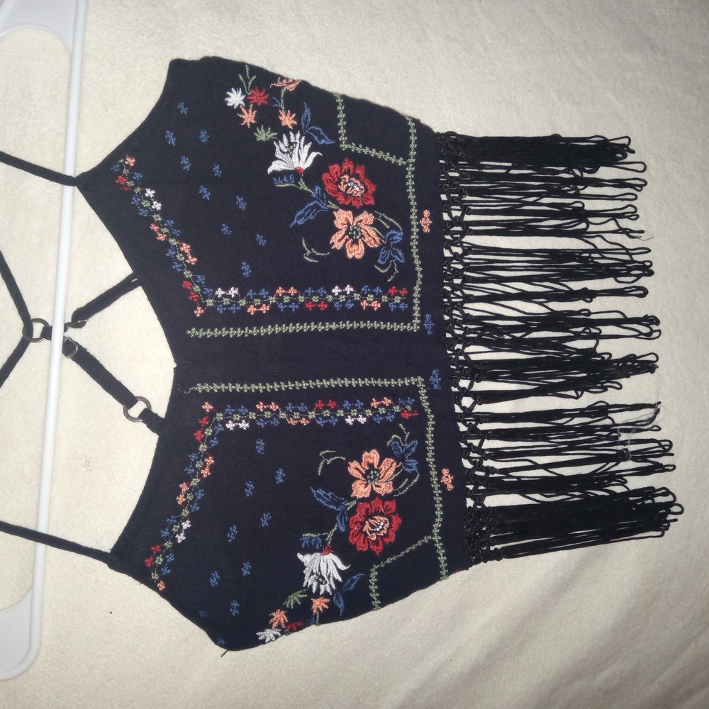 Hollister Blue Floral Embroidered Crop Top